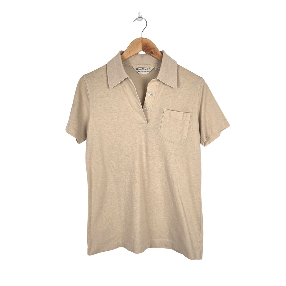 Vintage Wimbledon by Van Heusen Womens Tan Short Sleeve Polo Shirt L Tennis Prep